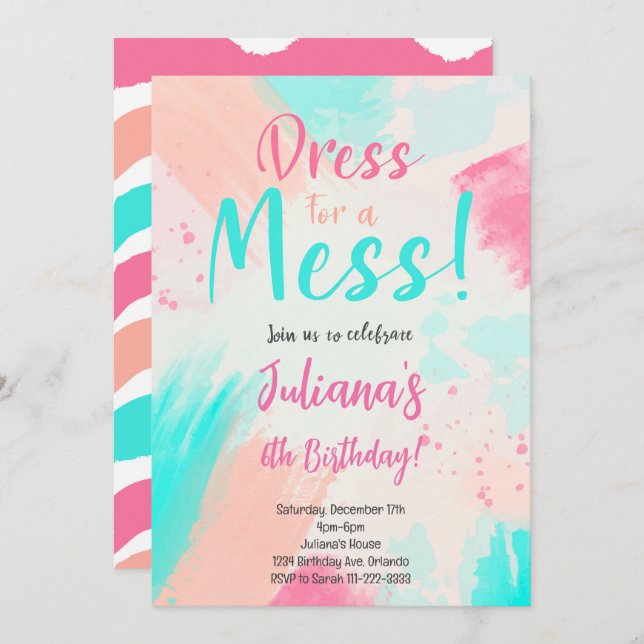 Pintando colores pasteles Invitación al cumpleaños (Anverso / Reverso)