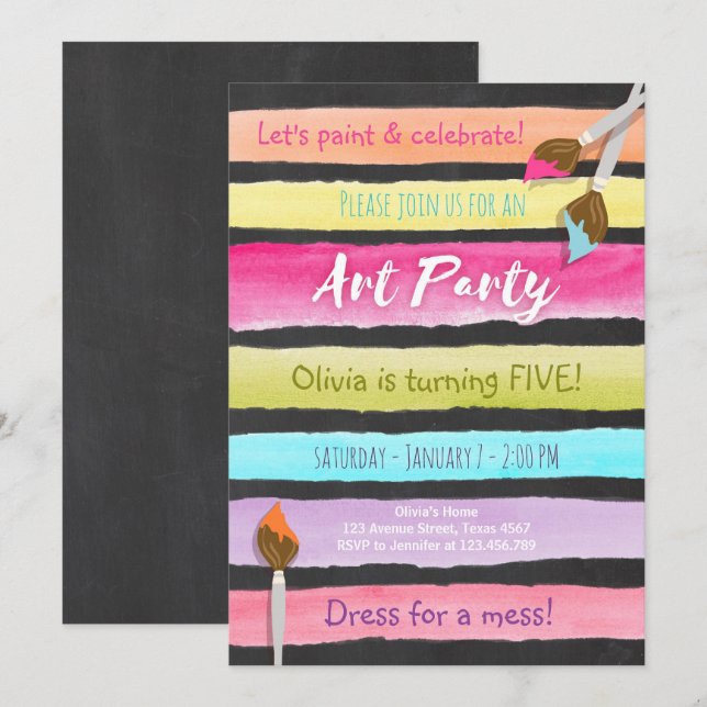 Pintando invitación de cumpleaños de Fiesta de art (Anverso / Reverso)