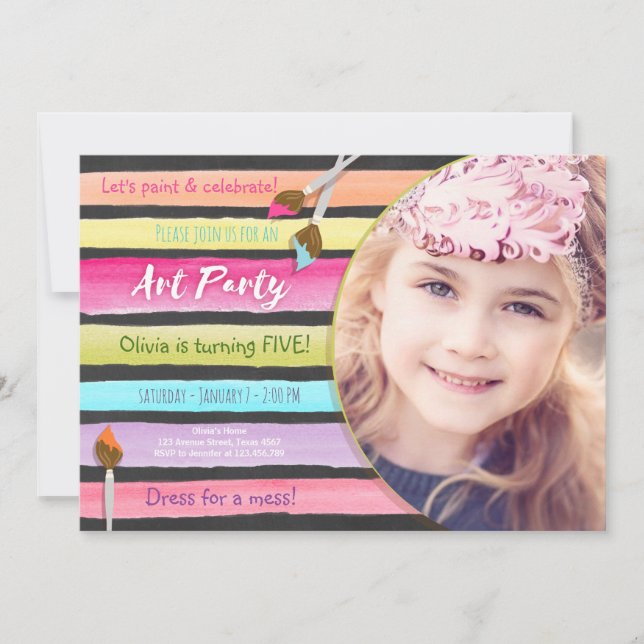 Pintando invitación de cumpleaños de Fiesta de art (Anverso)