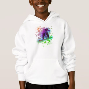 Pintar broche arco iris snowboarder niños hoodie