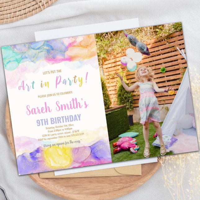 Pintar invitación de cumpleaños con foto (Rainbow Color Paint Birthday Invitations photo)
