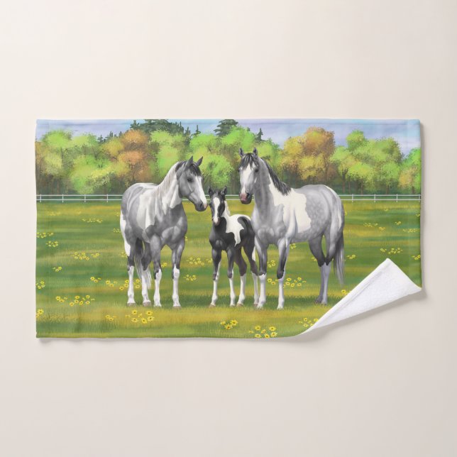 Pintar los caballos de pintura de guijarros de gri (Toalla de mano)
