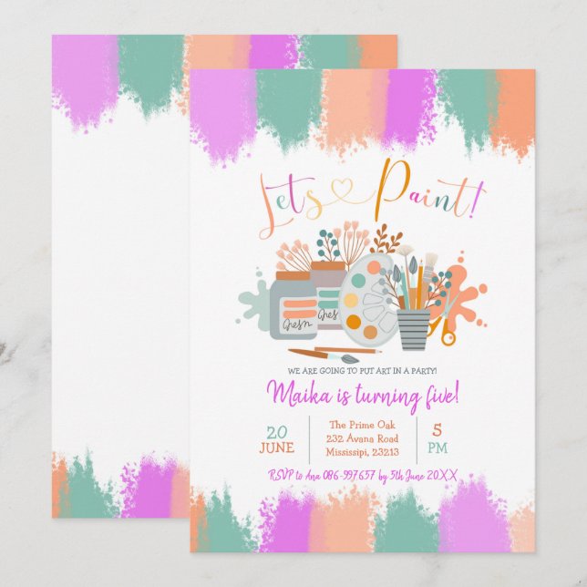 Pintemos la invitación de cumpleaños del Fiesta de (Anverso / Reverso)