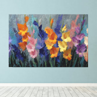 Pintura abstracta de gladiolos vívidos en arte mur