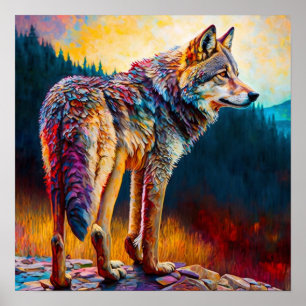 Pintura abstracta de lobo colorido Arte de cabaña