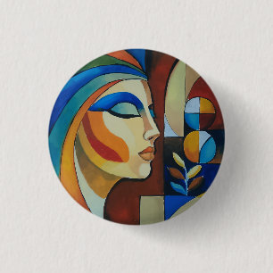 Pintura abstracta de mujer cubista en botón redond