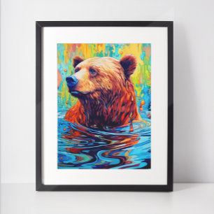Pintura abstracta de oso colorido Arte de cabaña