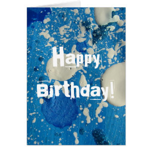 Pintura abstracta en azul y blanco, ¡Feliz cumplea