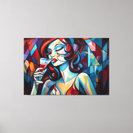 Pintura abstracta mujer bebiendo papel de lienzo d