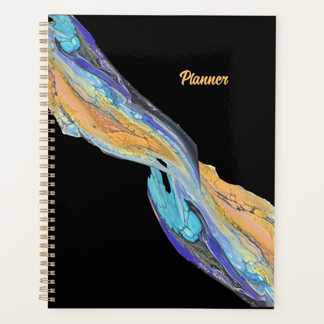 Pintura acrílica fluida hecha en un planificador (Anverso)