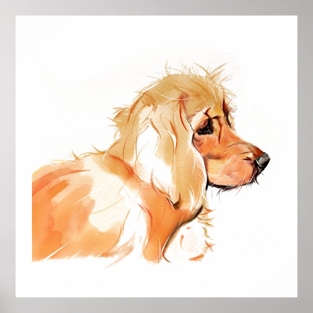 Pintura Acuarela de Cocker Spaniel, Decoración de  (Frente)