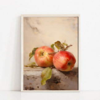 Pintura al óleo de bodegón de manzanas, impresión 