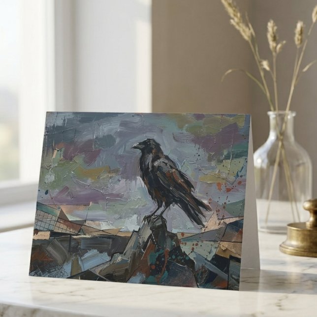 Pintura al óleo de cuervo – Regalo gótico temperam (Raven oil painint gothic note card)