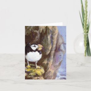 Pintura al óleo de frailecillo de Alaska Tarjeta p