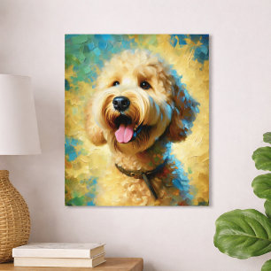 Pintura al óleo de Goldendoodle feliz Arte