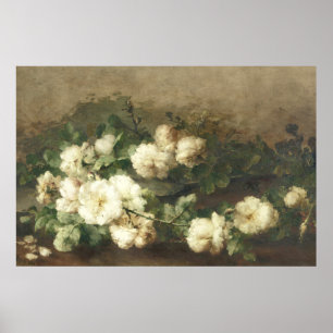 Pintura al óleo de rosas blancas vintage de arte f