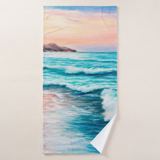 pintura al óleo de una hermosa puesta de sol púrp