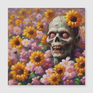 Pintura al óleo de zombi en campo de flores Hallow