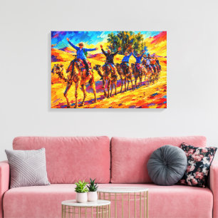 Pintura al óleo en lienzo de safari de camellos en