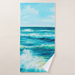 pintura al óleo que muestra olas en el océano o e