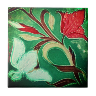 Pintura antigua mosaica de flores azulejos de cerá