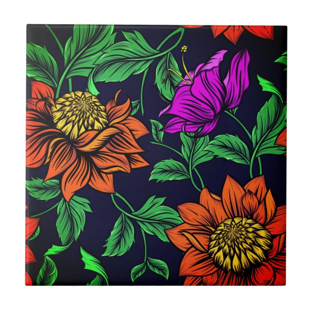 Pintura antigua mosaica de flores azulejos de cerá (Frente)