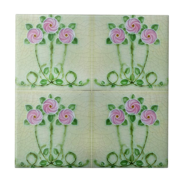 Pintura antigua mosaica de flores azulejos de cerá (Frente)