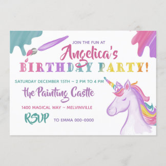 Pintura arcoiris e invitación a unicornio