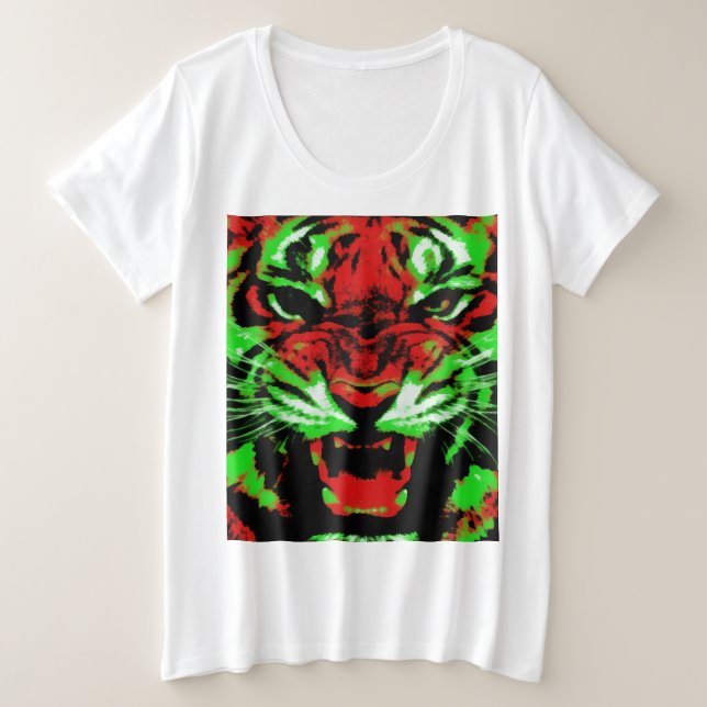 Pintura artística de cara de tigre rojo y verde (Anverso del diseño)
