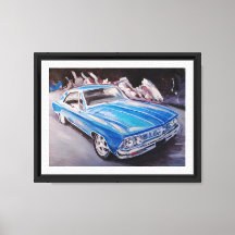 Pintura artística de coche azul impresión de arte