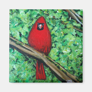 Pintura cardinal, imán cuadrado de 2 pulgadas