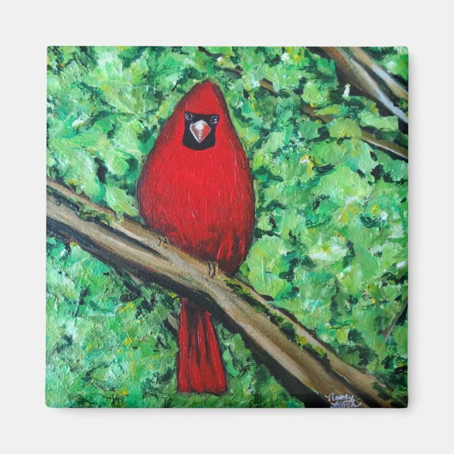 Pintura cardinal, imán cuadrado de 2 pulgadas (Frente)