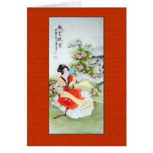 Pintura china antigua de señora In Orange