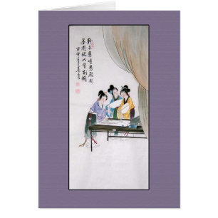 Pintura china antigua de tres señoras chinas