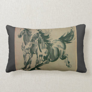 Pintura china de la almohada oblonga de 2 caballos