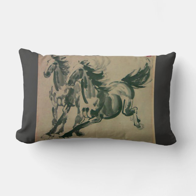 Pintura china de la almohada oblonga de 2 caballos (Anverso)