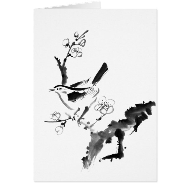 Pintura china, flor del ciruelo y pájaro (Frente)