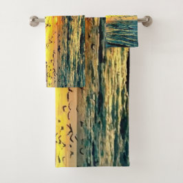 Pintura colorida de la puesta del sol de la playa