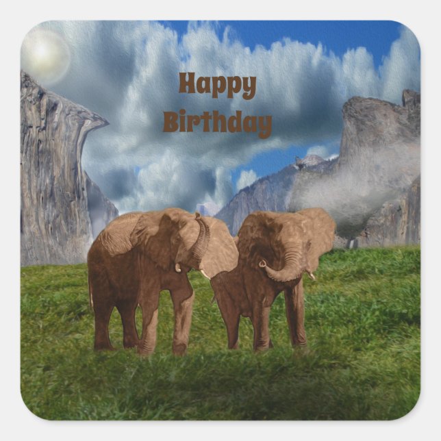 Pintura de aceite de duelo elefante, Pegatinas de  (Anverso)