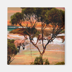 Pintura de aceite de la playa de Kangaroo, imán fr