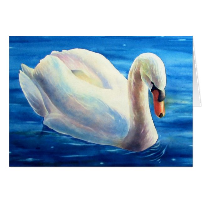 Pintura de acuarela de cisne blanco, aves acuática (Anverso (Horizontal))