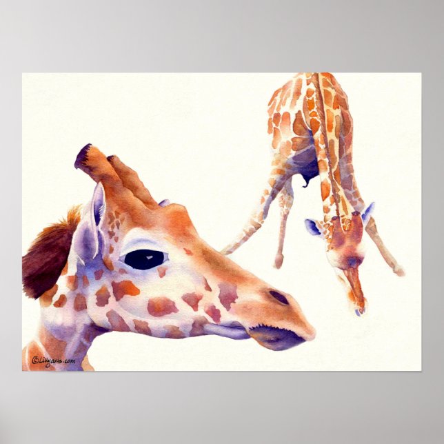 Pintura de acuarela de jirafa Impresión y Poster (Frente)