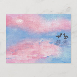 Pintura de acuarela flamencos / Tarjeta postal pas