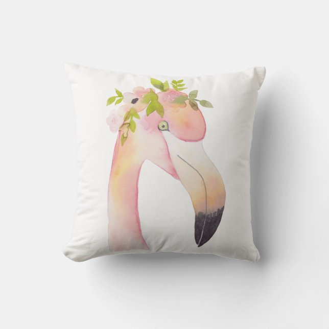 Pintura de acuarela Flamingo - almohada exterior (Anverso)