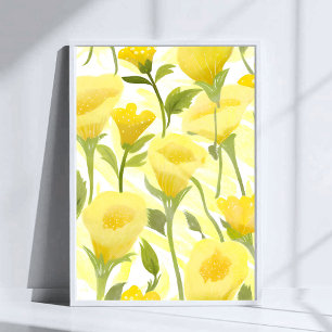 Pintura de Acuarela Floral Amarilla Arte de Flores