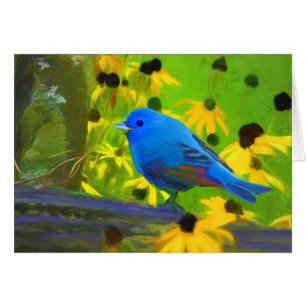Pintura de amarre índigo - Arte original de aves