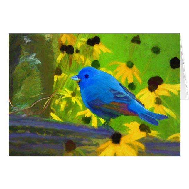 Pintura de amarre índigo - Arte original de aves (Anverso (Horizontal))