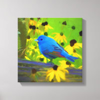 Pintura de amarre índigo - Arte original de aves