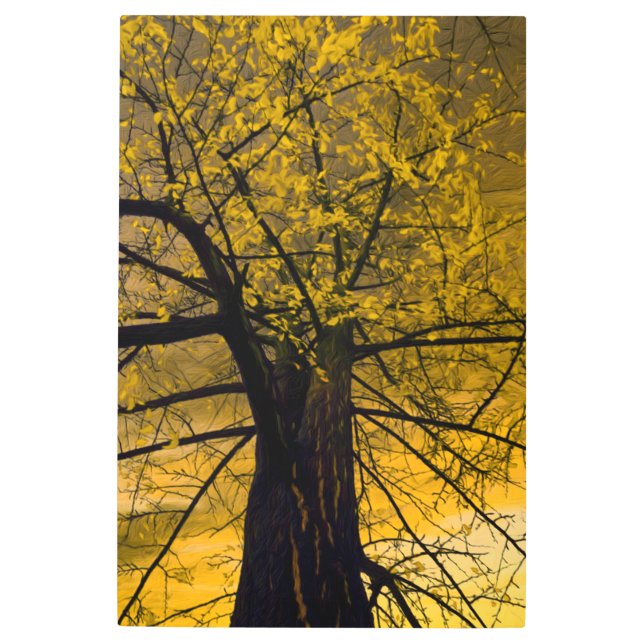 Pintura de árbol amarillo de fondo de arte mural m (Anverso)