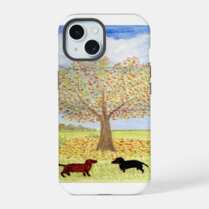 Pintura de árbol de otoño con perros Dachshund